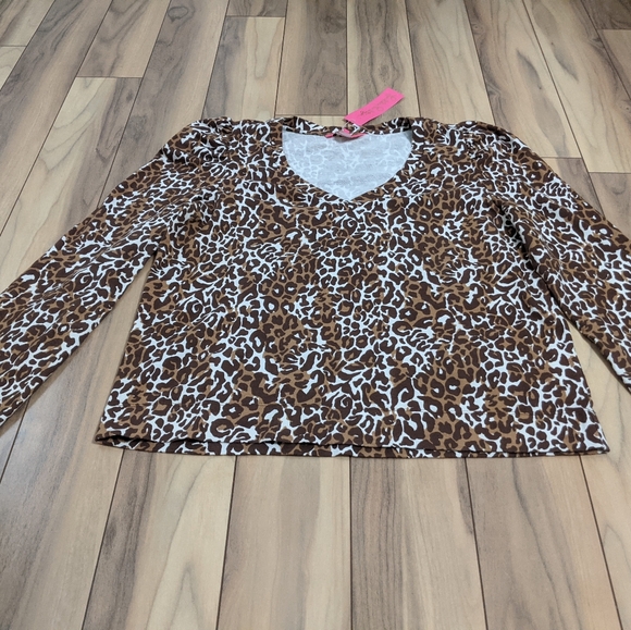 NWT! Lilly Pulitzer Jansen V-Neckline Sweatshirt Chocolate My Favorite Spot L - Picture 11 of 13